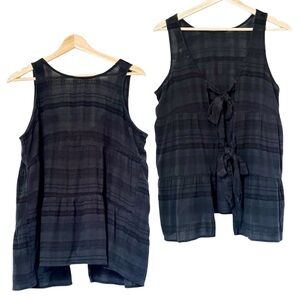 American Eagle Oversized Black Bow Tie Back Tank Top Blouse Shirt Striped — XS